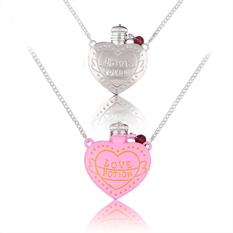 Love Potion Heart Bottle Pendant Necklace 3D Pink Bottle Angel Wings Crystal Necklaces for Women Lover Romantic Jewelry