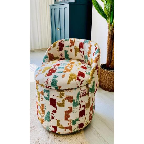 X Large Woven Fabric Boxed Cylinder Decorative Foldable Armchair Pouffe Center Table