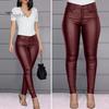 Леггинсы из искусственной кожи на пуговицах и молнии, женские брюки средней посадки с карманами, однотонные облегающие брюки небольшого кроя, брюки-карандаш