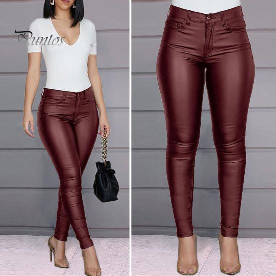 Леггинсы из искусственной кожи на пуговицах и молнии, женские брюки средней посадки с карманами, однотонные облегающие брюки небольшого кроя, брюки-карандаш