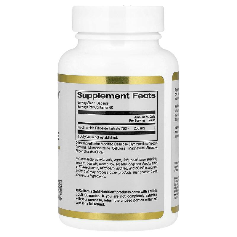 Nicotinamide Riboside Tartrate (NR), 250 mg, 60 Veggie Capsules