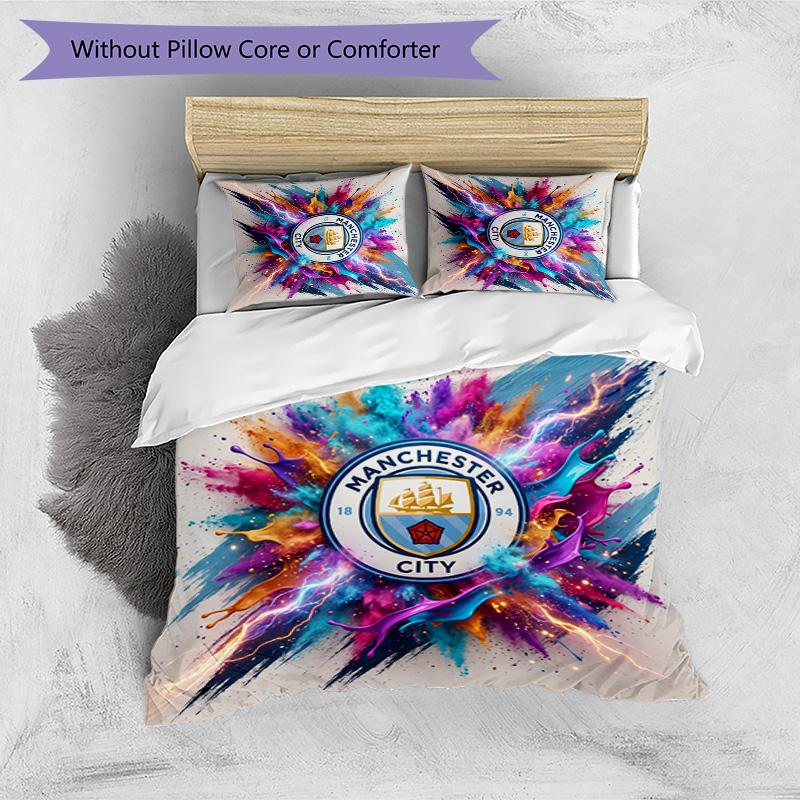 Manchester City Pattern Printed 3PCS Bedding Set Soft Skin-Friendly Washable Duvet Cover & Pillowcases Set All Season Bedroom