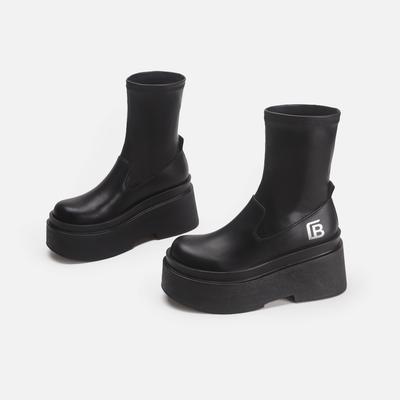 Маленькая Spice Girl Супер Высокий Каблук Толстая Подошва Эластичные Короткие Ботинки Увеличивающие Рост Стройнящие Ноги Кожаные Милые Крутые Ботинки Мартин Женские Дышащие Тонкие