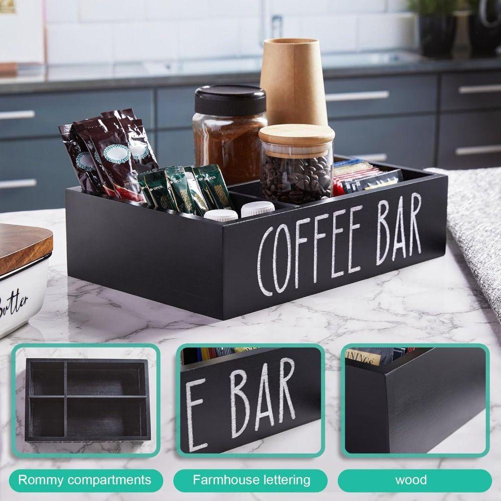 Деревянный органайзер для кофейного бара с 4 отделениями, стойка для хранения приправ в ретро-стиле, пульт дистанционного управления