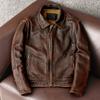 New Retro Old Cowhide Leather Jacket, Men's Lapel Slim Coat, Brown Red, Motorcycle Leather Tide Clothing