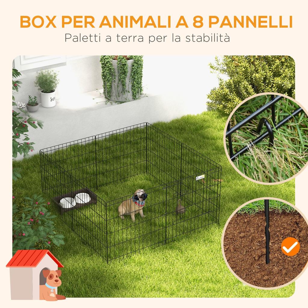 8-Panel Indoor and Outdoor Dog Playpen with Door, 61 x 61cm, Black
