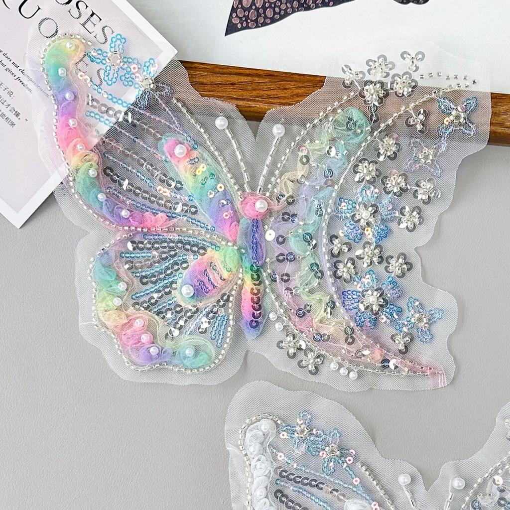 Colored Staple Sequins Butterfly Cloth Stickers Organza Lace Patch Decorative Clothes Skirts Decal Accessories