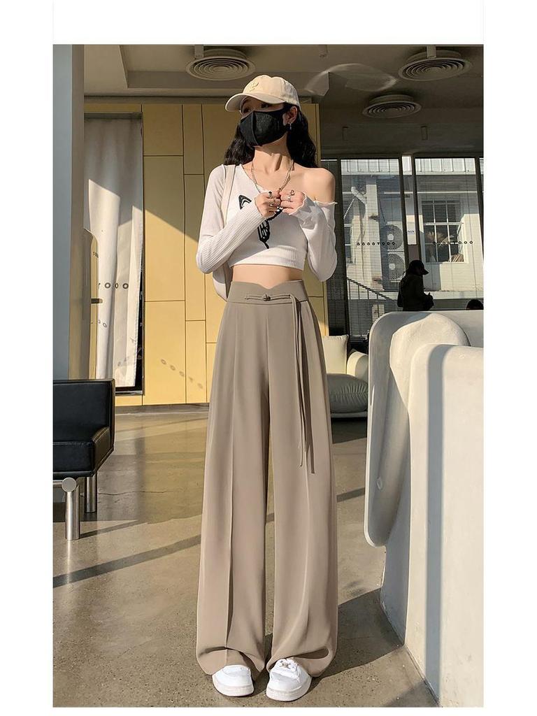 Новый китайский стиль 2025 Весна/Лето Женские брюки с высокой талией больших размеров с широкими штанинами и застежками-лягушками