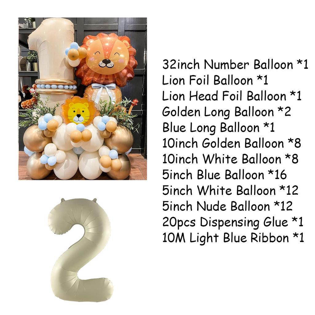Jungle Safari Animal Lion Number Balloons Set For Kids 1 2 3 Year Birthday Party Decorations Wild One Avocado Green Globos