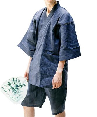 Оригинальный темно-синий хлопковый кимоно Дзинбэй от Kyoto Kimonomachi, полосатый, льняной, размер M, подарок отцу, домашняя одежда,