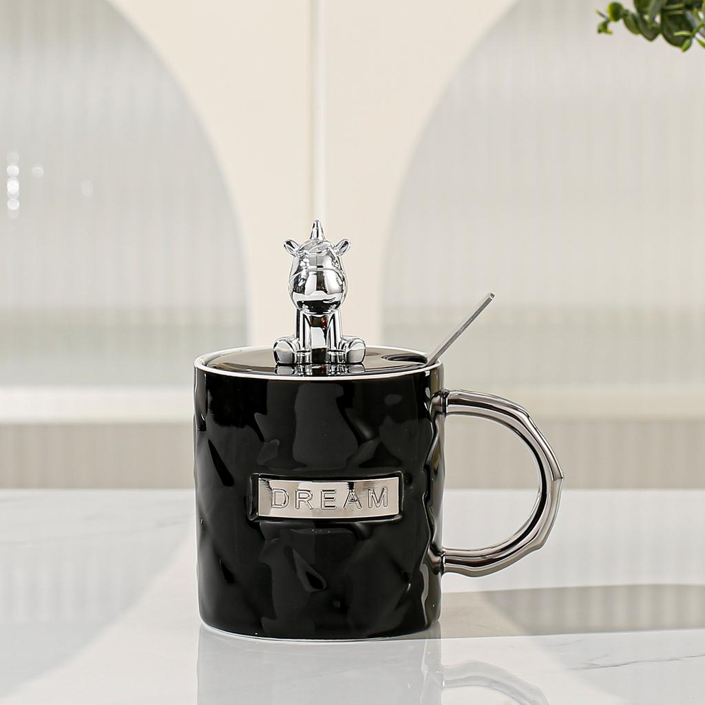 Керамическая чашка с крышкой и ложкой, чашка «Единорог», ценный сувенир, подарочная чашка, студенческая чашка