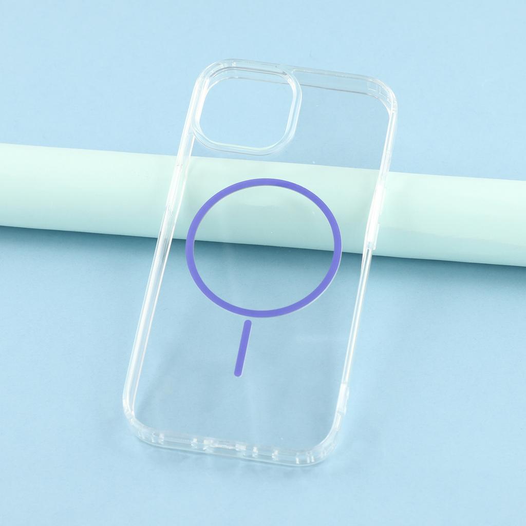 For iPhone 15 Magnetic Case Acrylic TPU Clear Phone Back Cover