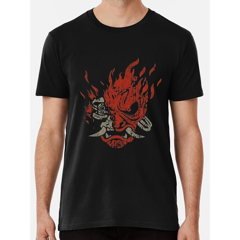 Men's Cyberpunk Samurai T-Shirt with 3D Printed Japanese Kanji& Katana- 100% Cotton Regular Fit Anime Manga Shirt Suitable for Anime Conventions&