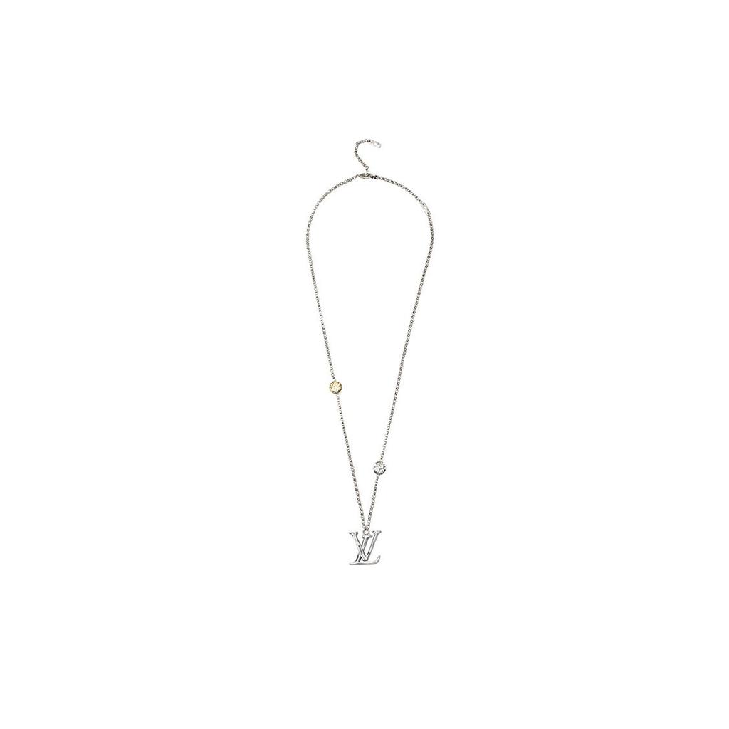 Louis Vuitton Monogram Carved Letter Logo Decoration 925 Silver Necklace Men necklace M00331