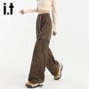 izzueit Women's Pleated High-Waisted Wide-Leg Cargo Pants
