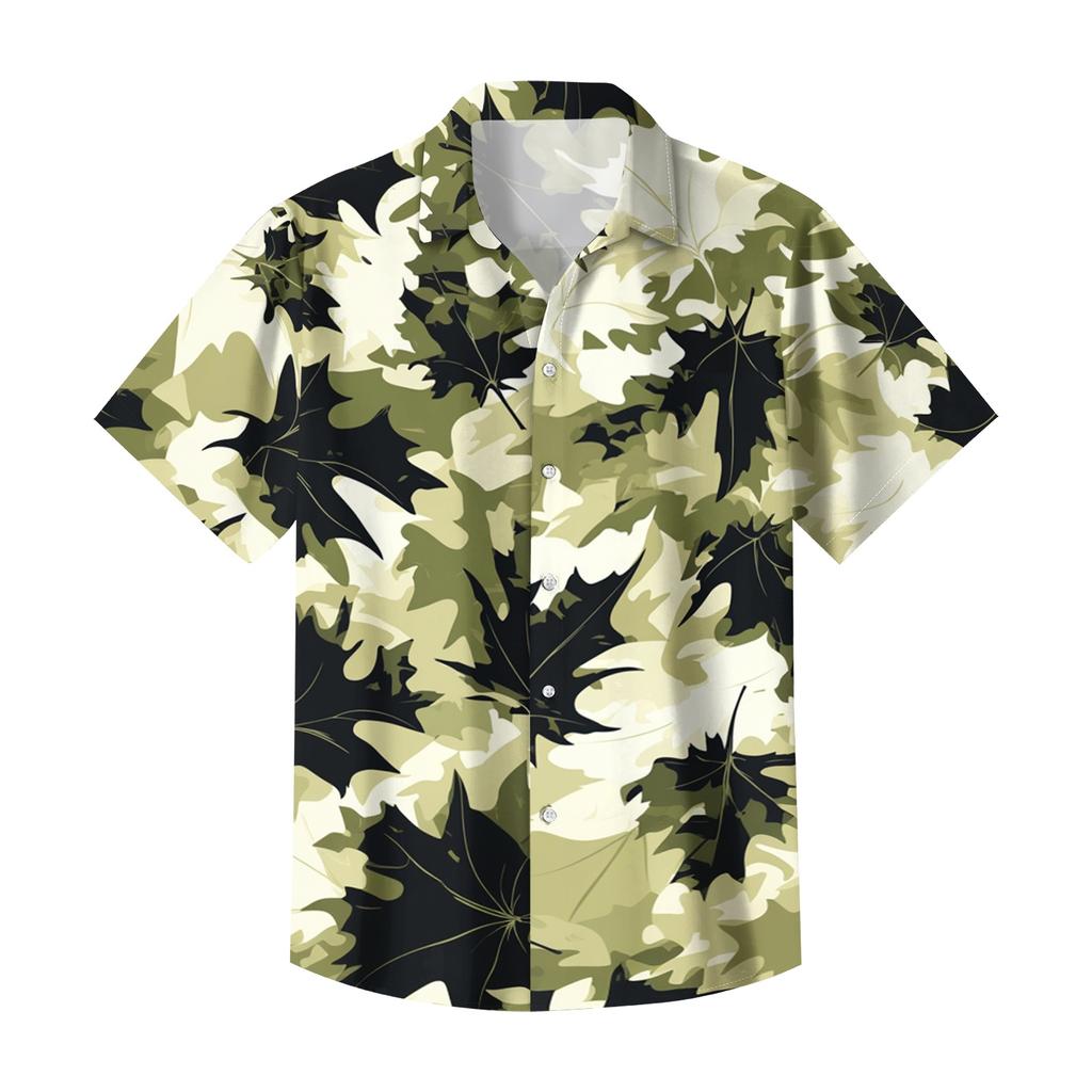 Men's Casual Loose Fit Hawaiian Print Short Sleeve Shirt Button Down Beach Vacation Shirt Lightweight Breathable Summer Top