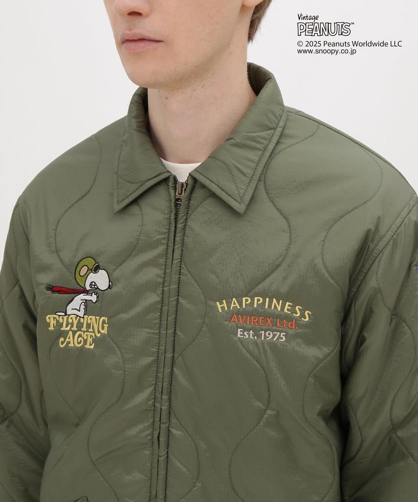 AVIREX Quilt Jacket Flying Ace Peanuts Men L 401 Sage 783-5252045