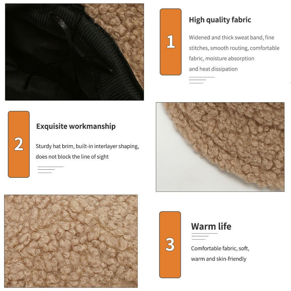 Outdoor Warm Lamb Wool Soft Fisherman Cap Bucket Hat Sun Cap Panama Hat