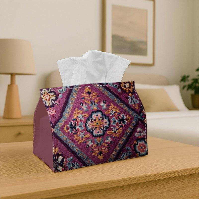 1pc Tissue Box Holder Featuring a Persian Rug Design with a Detailed Geometric Pattern in Shades - A Versatile Napkin Dispenser Suitable for Home Gath