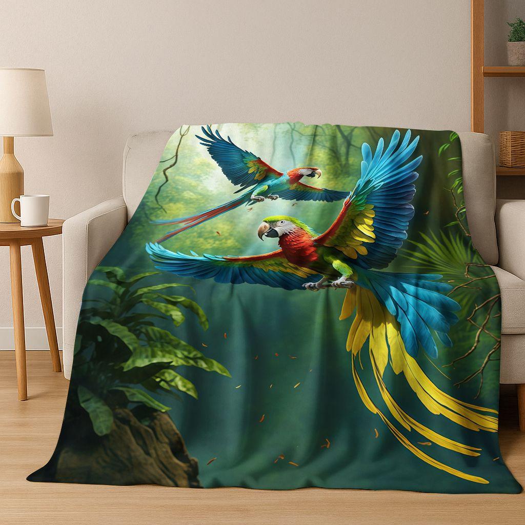 Colorful Tropical Parrot Macaw Natural Birds Art Flannel Blanket,Cozy Soft Throw Blanket for Home Bedroom Bed Sofa Cover Kids