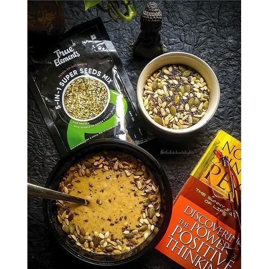 True Elements 5 In 1 Super Seeds Mix 125g - Roasted Sunflower, Pumpkin, Flax, Watermelon & Chia Seeds, Healthy Snacks for Weight Loss