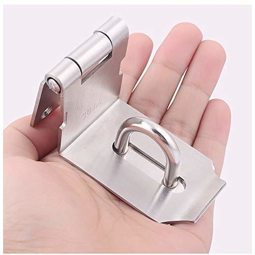 Heavy-Duty Padlock, 90-Degree Door Leg Latch, Stainless Steel Safety Angle Lock Latch for Push/Slide/Barn Doors, Plus Thick Satin Nickelc