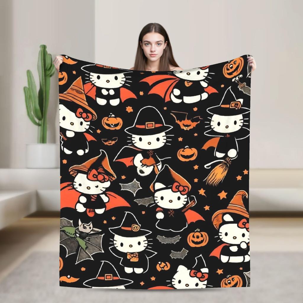 Leopard Hello Kitty Cartoon Blanket Fleece Winter Portable Lightweight Thin Throw Blankets for Bed Couch Bedspreads