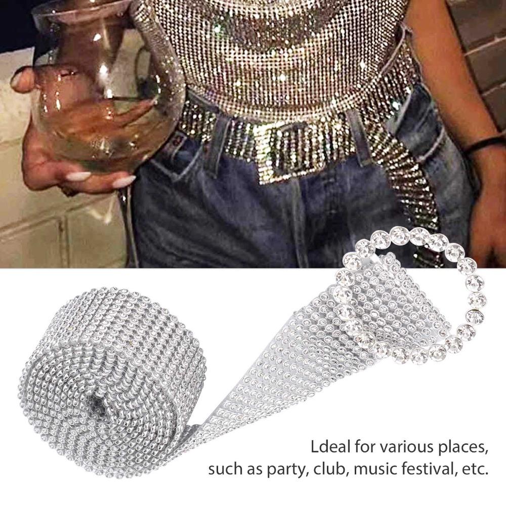 1pcs Adjustable Rhinestone Belt Silver Crystal Belt Fashion Shiny Waistband  For Women
