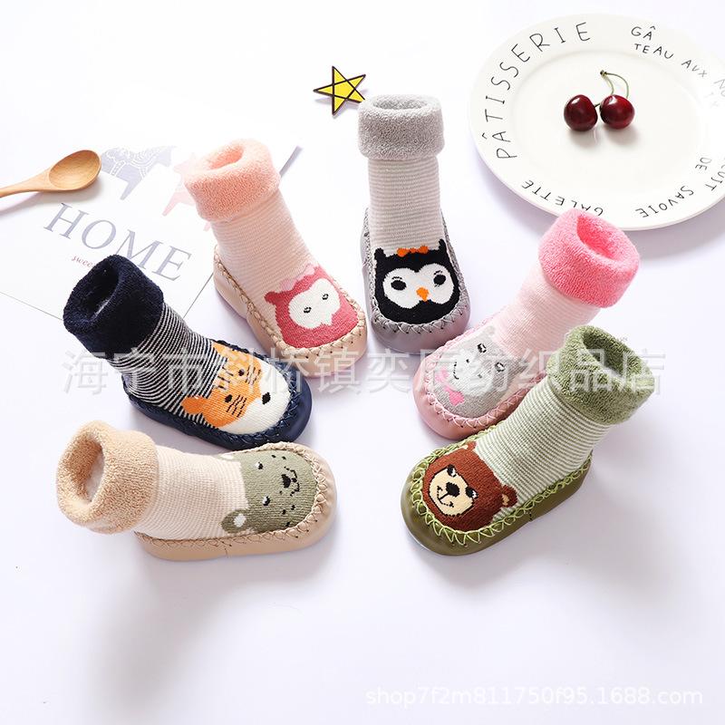 Детские носки для малышей, теплые пинетки, носки с резиновой подошвой для новорожденных, носки для маленьких девочек и мальчиков, детские зимние носки, махровые тапочки