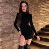 Women Spring Autumn Long Sleeve Bodycon Soild Color Black Slim Package Hip Mini Dress Female Clothing Streetwear