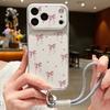 Розовые Бантики Цветочный Кожаный Чехол-Ремешок Для iPhone 18 Pro Max 17 16 15 14 13 Pro Max Роскошный Гибридный ТПУ+ПУ Противоскользящий Мягкий Чехол Для Телефона