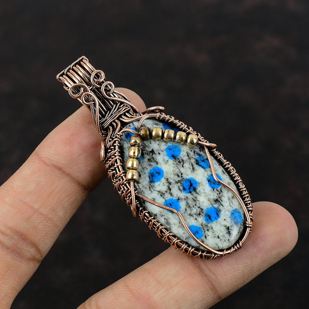 Кулон из яшмы K2, медная проволока, обернутая драгоценным камнем, уникальный дизайн, медное ювелирное изделие, кулон ручной работы, подарок для нее, проволочная обертка, ювелирное изделие