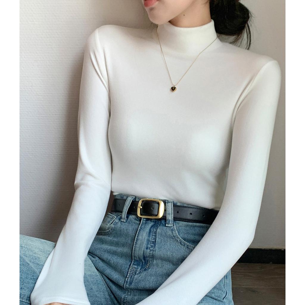 Women's Solid Color Solid Color Semi High Neck Slim Fit Base Shirt With Long Sleeve Tight T-shirt