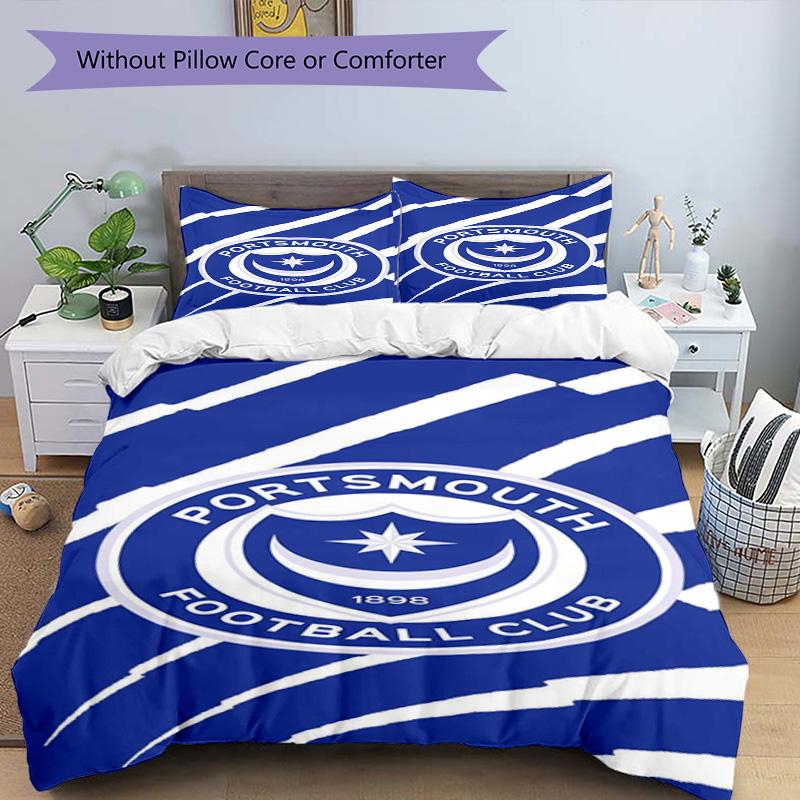Portsmouth F.C Printed Pattern Duvet Cover Set – includes 1 duvet cover and 2 matching pillowcases Bedroom decor Christmas gifts
