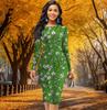 Long Sleeve Waist Tight Office Slim Fit Creative Kapok Flower Printing Elegant Bodycon Dress