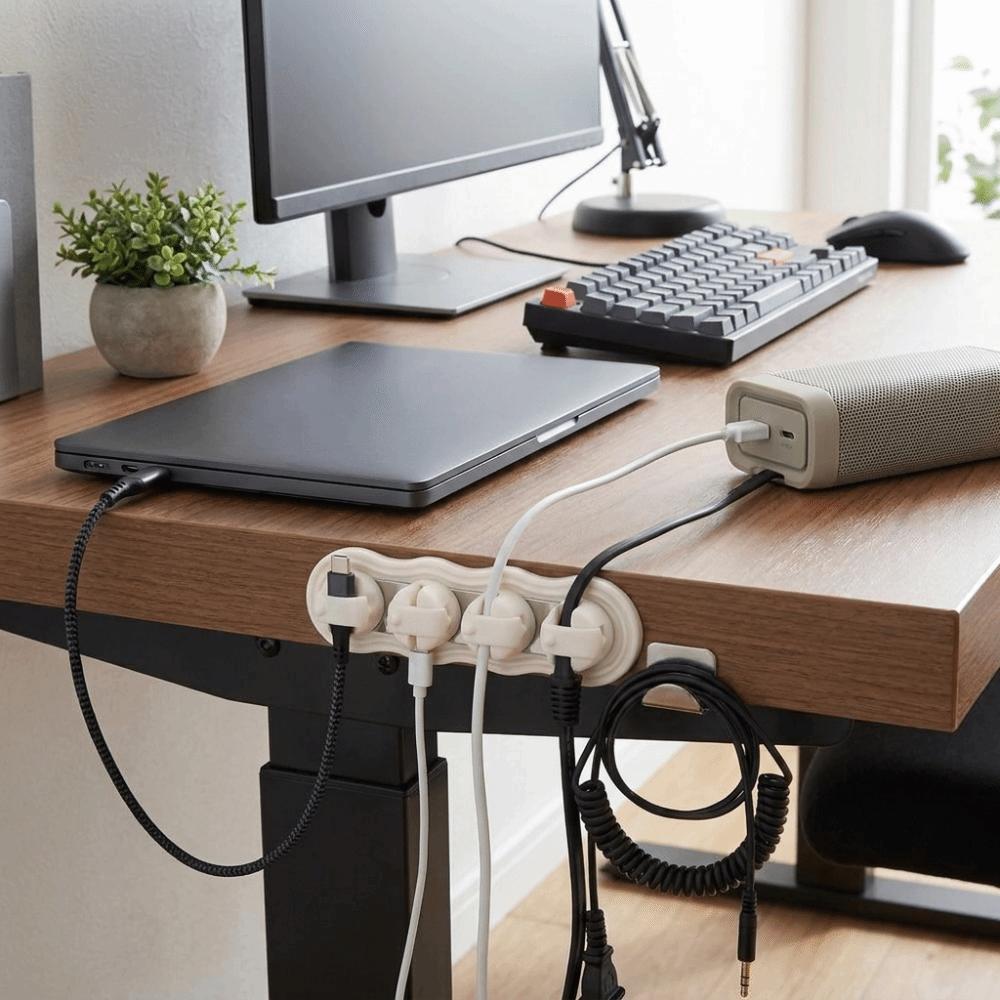 Self-Adhesive Multi Cord Holder Reserved Wire Slots Built-in Magnet Charging Cable Fixed Storage Buckle Slim Lightweight