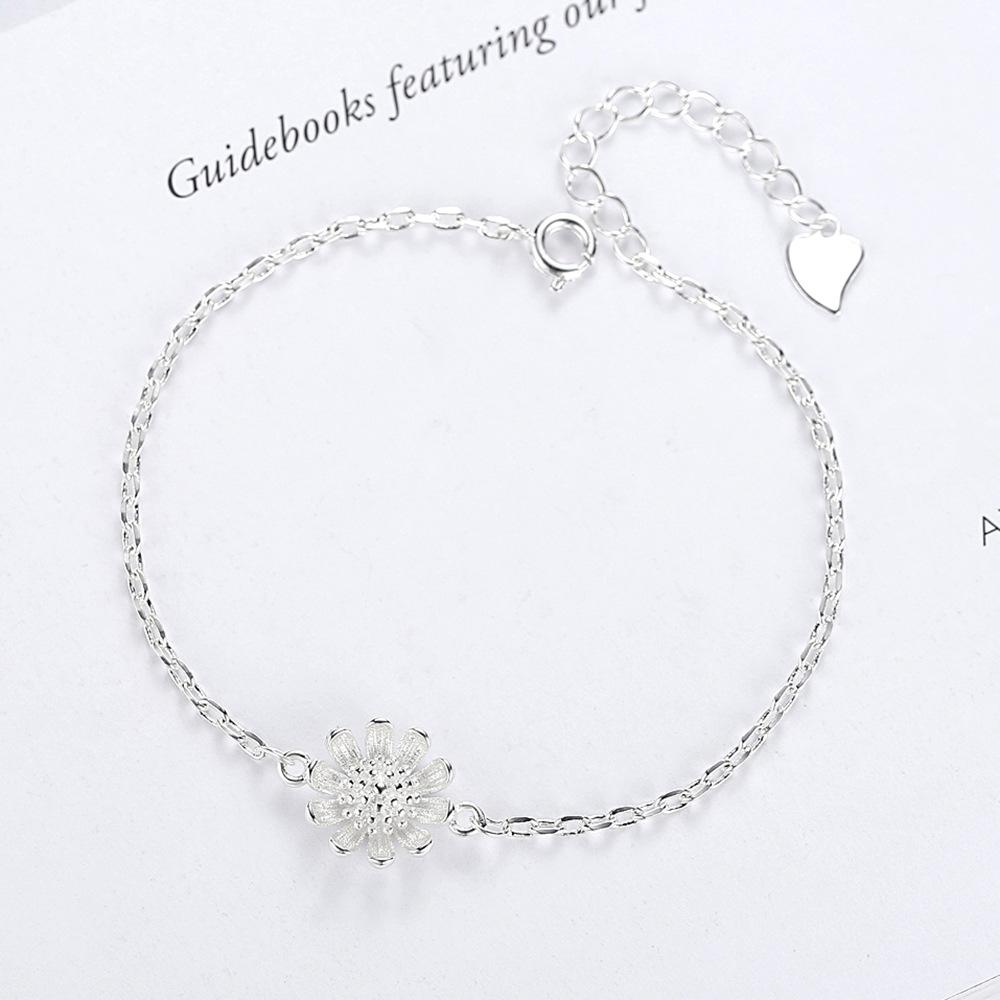S925 Sterling Silver Bracelet Simple Sunflower Small Daisies Chrysanthemum Sunflower Bracelet Jewelry Gift For Women