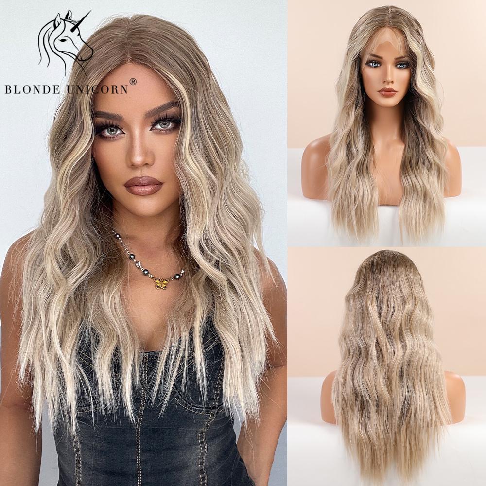 BLONDE UNICORN Lace Front Wig Blonde Wave Wig Hair Synthetic Wigs for Black White Women Daily Party Cosplay Heat Resistant Hair