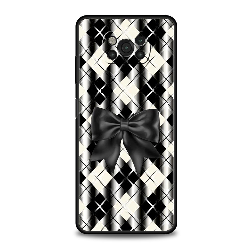 Чехол для телефона Xiaomi Poco F7 F6 F5 F4 F3 X7 X6 X5 X4 X3 NFC M4 C51 C55 GT Мягкий ТПУ Чехол Capas Черный Бант Искусственный Жемчуг Расписной