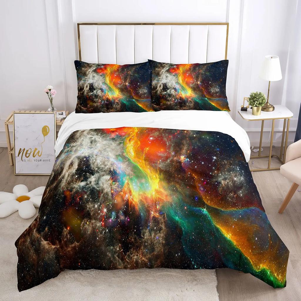 Nebula Planet Universe Digital Print Bedding Set Cozy Soft Duvet Cover King Queen Twin Size Birthday Gift Bedroom Decoration