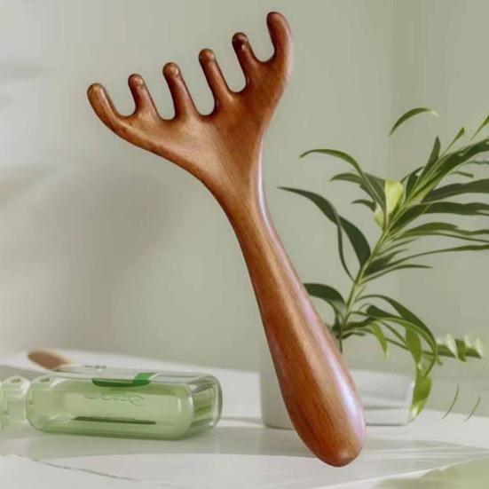 Шестизубый меридиональный массажный гребень с длинной ручкой, сандаловое дерево, массажер для кожи головы, оленьи рога, широкий зуб, массаж тела, скраб для тела Гуаша