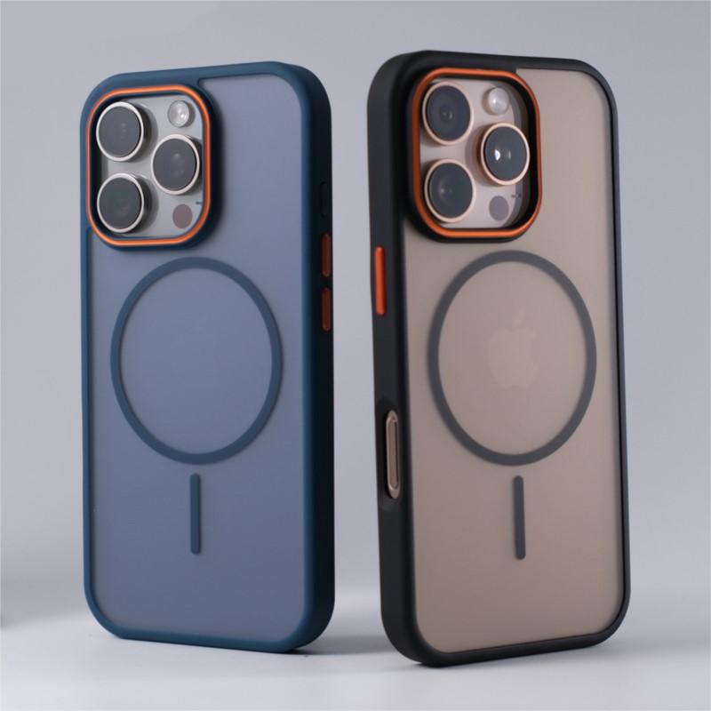 Luxury Simple for Magsafe Phone Case for iPhone 16 15 14 Plus 13 12 11 Pro Max Matte Hit Color Wireless Charge Hard Bumper Cover