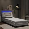 VidaXL Bed Frames with LED Lights, Upholstered Bed, Single Bed, Indoor Bedroom Adult Bed, Modern, White 3213907