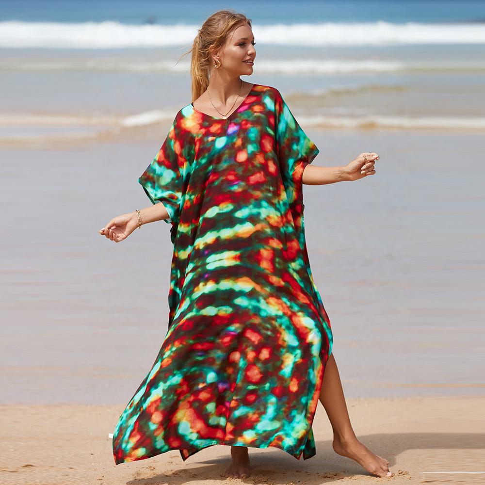 Women's Oversized Printed Cotton Beach Robe and Bikini Cover-Up with Sunscreen Protection