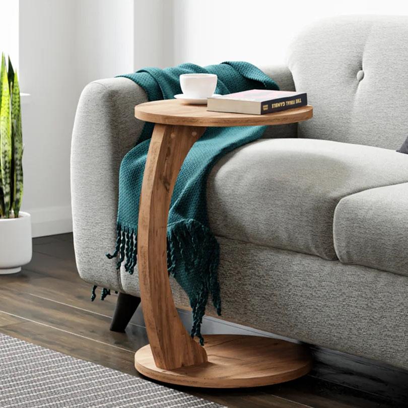 Кофейный столик на колесиках C, Мобильный передвижной диванный чайный столик для гостиной и спальни, Орех (E1 Эко Безопасный)