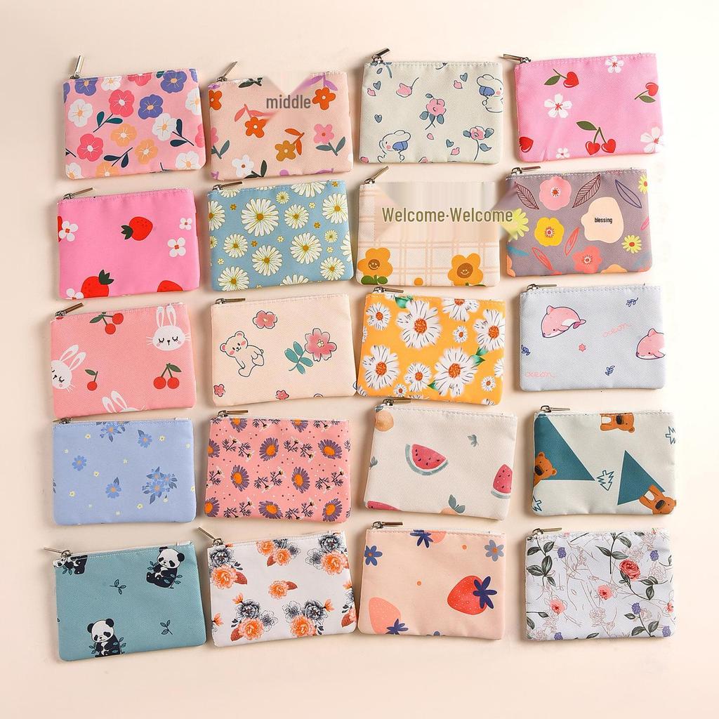 Compact Floral Canvas Wallet - Zipper Coin Purse & Card Holder