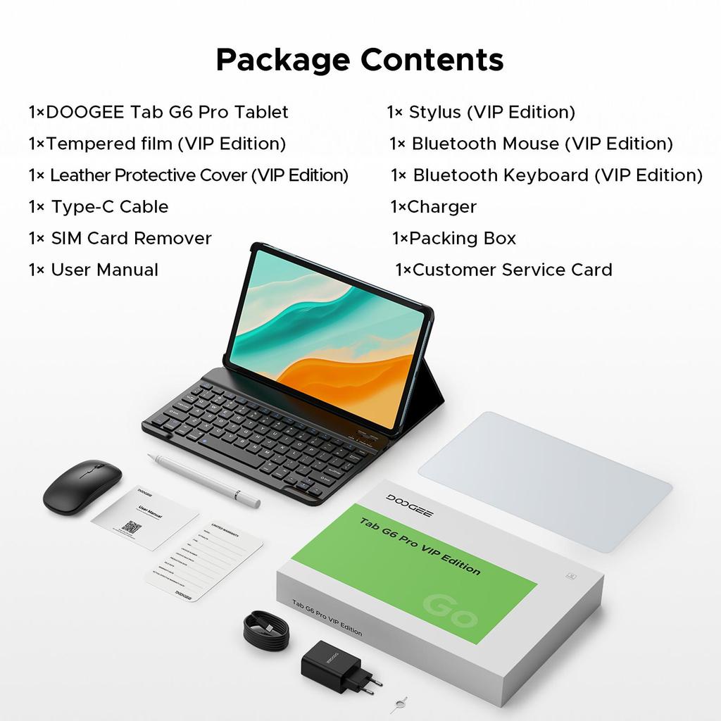 DOOGEE Tab G6 Pro 12 Inch 2.4K Tablet, Android 16 Tablet with Keyboard, 36GB+128GB/2TB, 9000mAh Battery, 4G LTE, Tablet with Pen, Mouse&Case