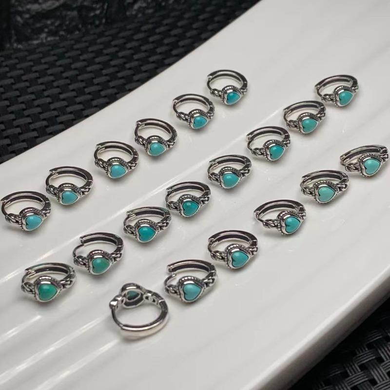 Inlay Vintage Turquoise Earings Light Luxury Heart Shaped Earrings for Women Ancient Rhyme Banquet Party Jewelry