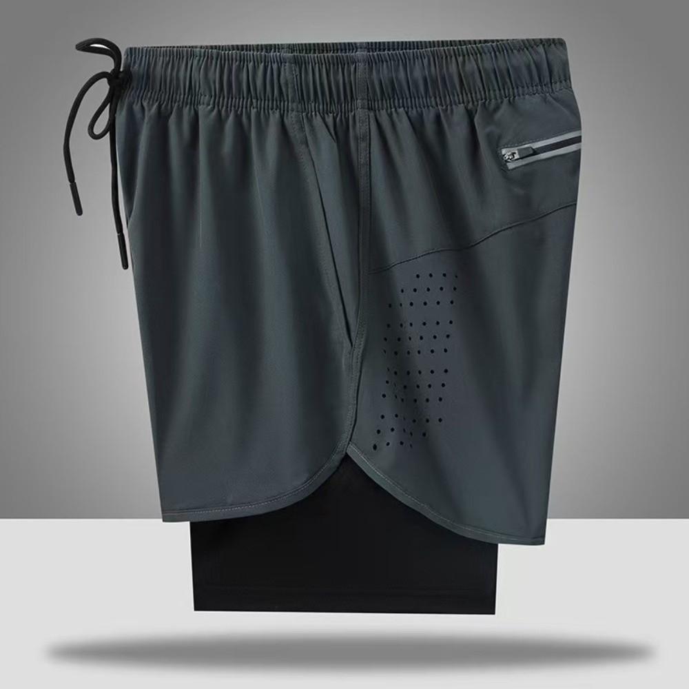 2 in 1 Men's Sportswear Reflective Stripe Cycling Shorts Washable Sports Shorts Fitness