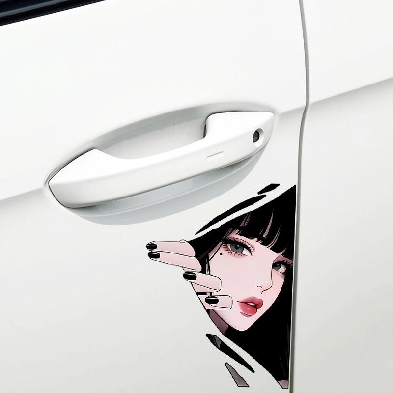 2Pcs PVC Waterproof JDM Anime Girl Eye Car Decal Creative Cartoon Sticker for Auto Side Mirror Decor